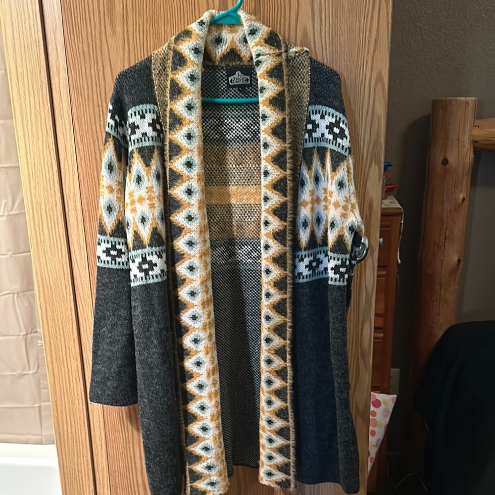 Gray and Yellow Patterned Cardigan